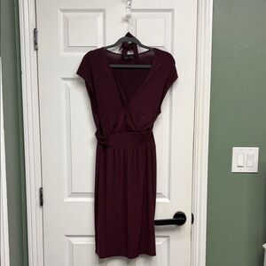 Max & Cleo Burgundy V-Neck Surplice Midi Dress